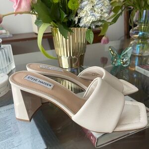 Steve Madden Cream Leather Heeled Mules Sandals